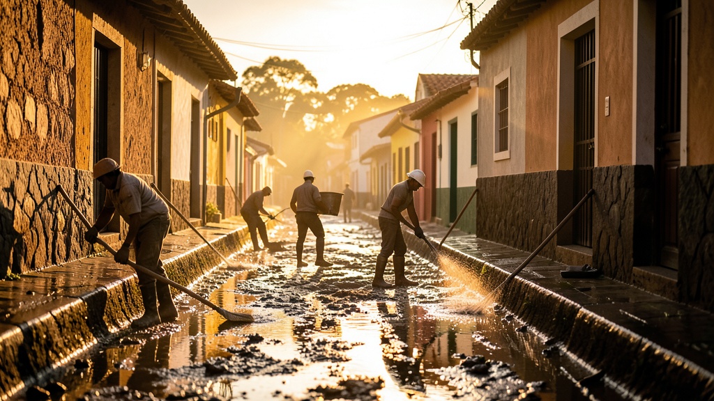 Equipo municipal de Samborondón limpia sumideros tras lluvias de la madrugada