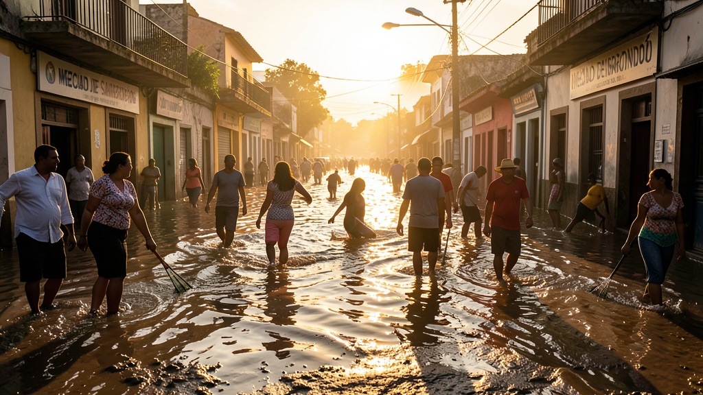 Calles anegadas en Samborondón por el río Babahoyo: precaución cerca del Mercado