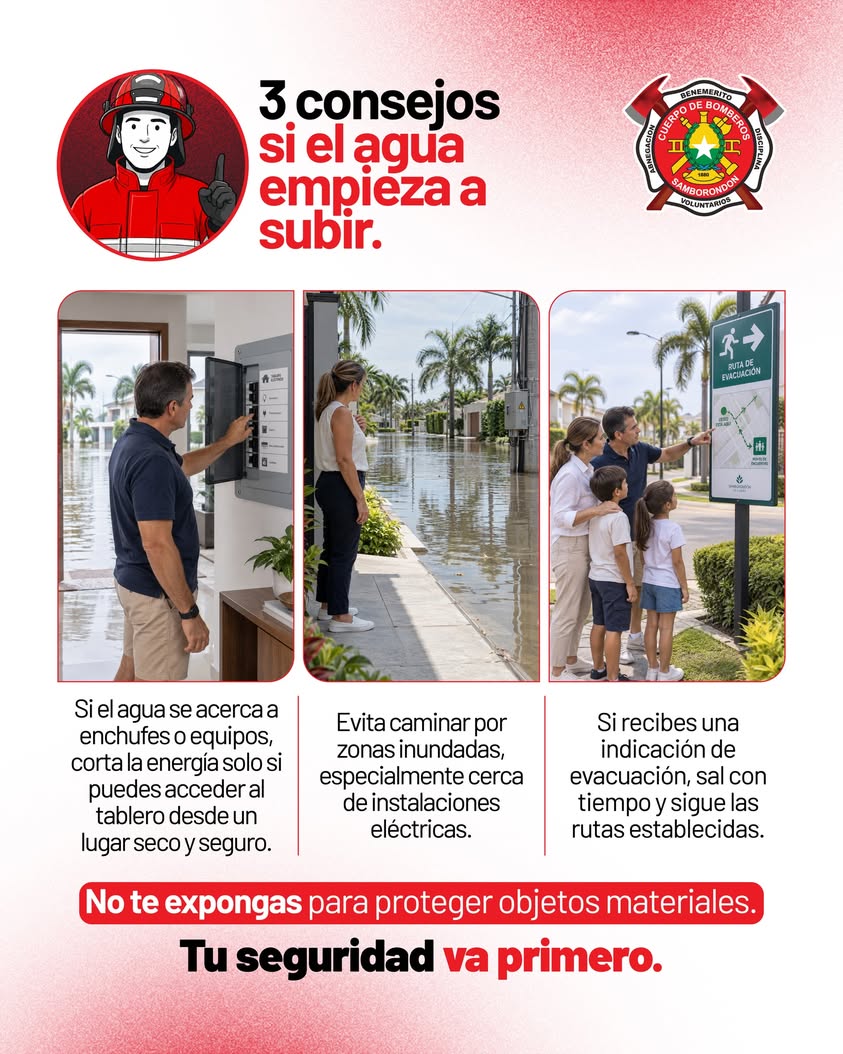 Bomberos de Samborondón advierten sobre crecidas y piden cortar energía con precaución
