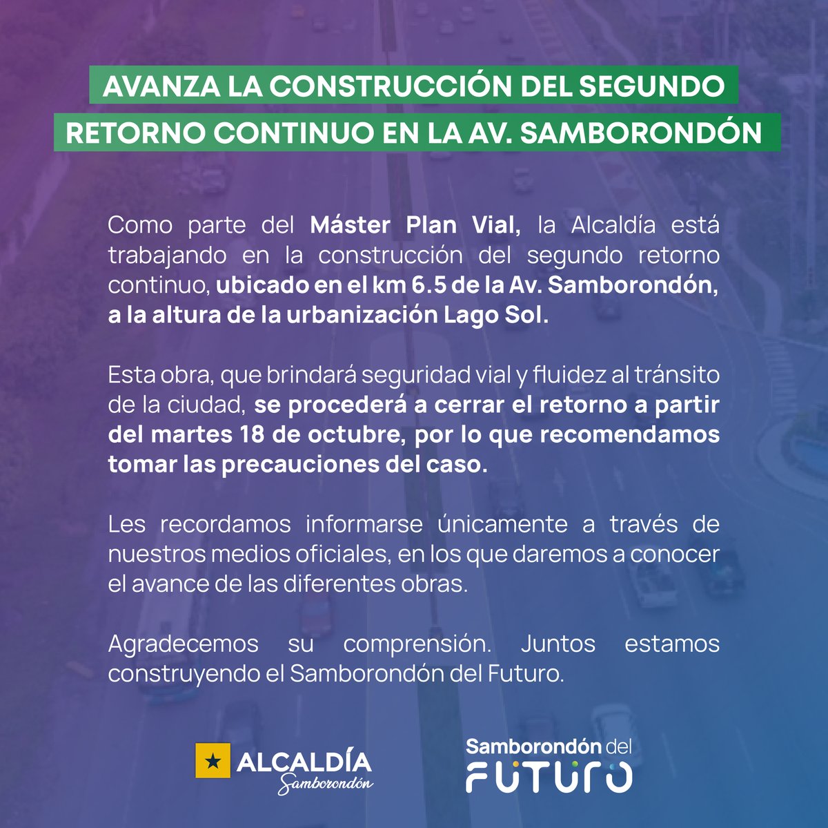 Cierre del retorno en Av. Samborondón para obra vial