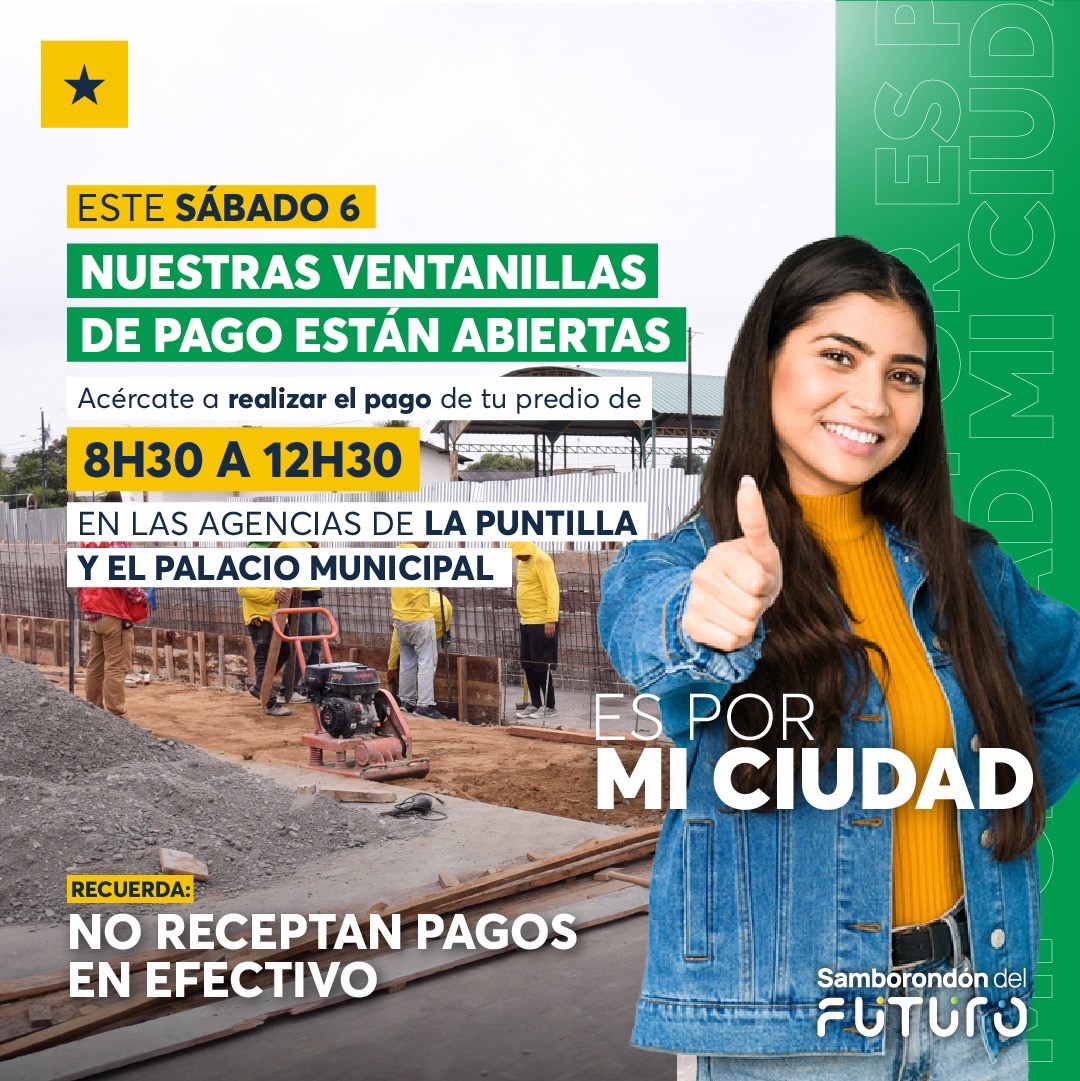 Samborondón abre este sábado el pago de impuestos en Palacio Municipal y Agencia Sur