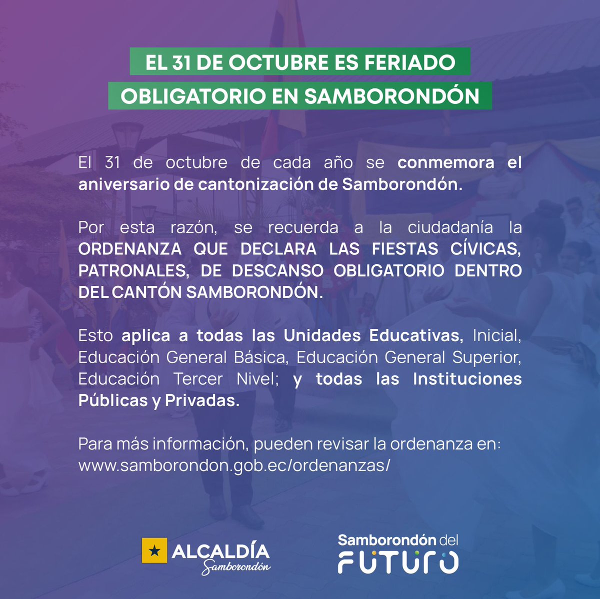 Samborondón declara feriado municipal para el lunes 31 de octubre