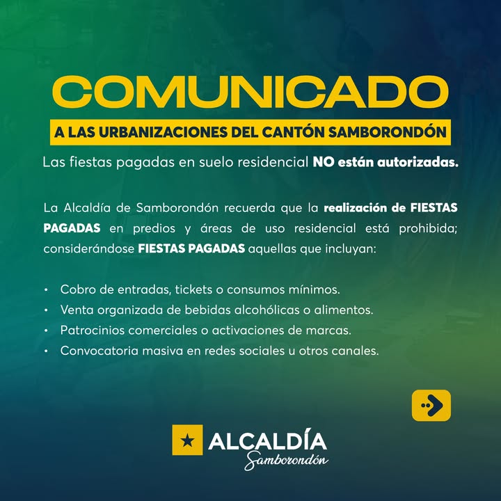 Samborondón prohíbe fiestas pagadas en zonas residenciales