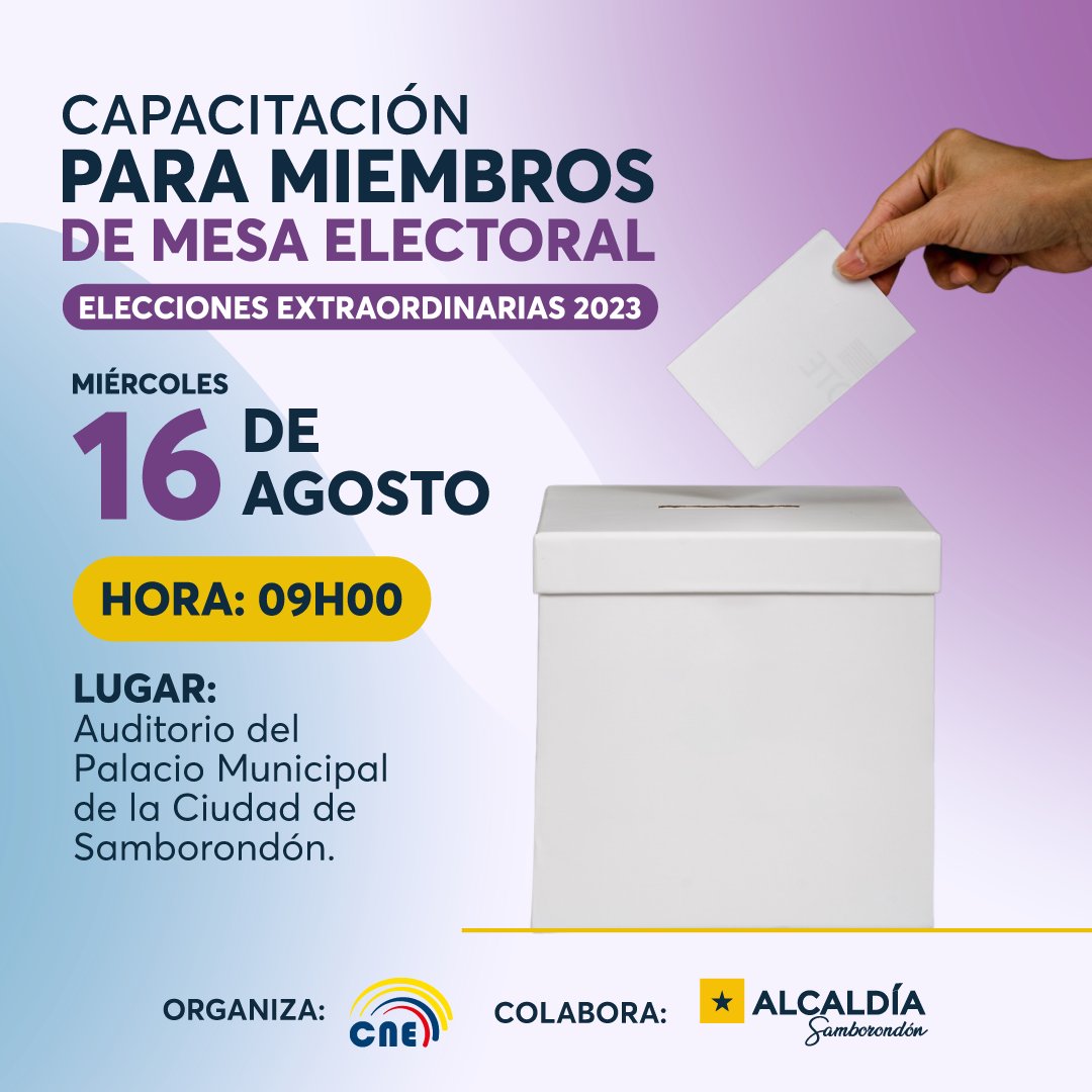 Miembros de mesas electorales en Samborondón deben capacitarse antes del 20 de agosto