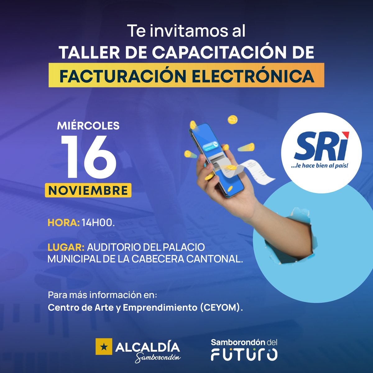 Comerciantes de Samborondón aprenden facturación electrónica en el Palacio Municipal
