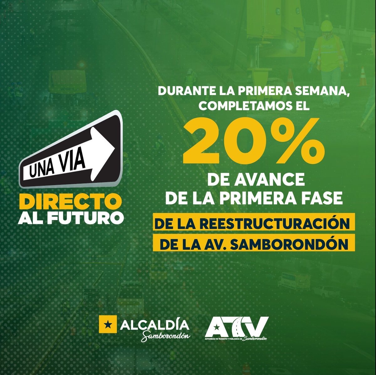 Avanzan obras de reestructuración en Av. Samborondón con 20% completado