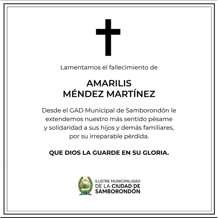 GAD Samborondón rinde homenaje a Amarilis Méndez y expresa solidaridad con su familia