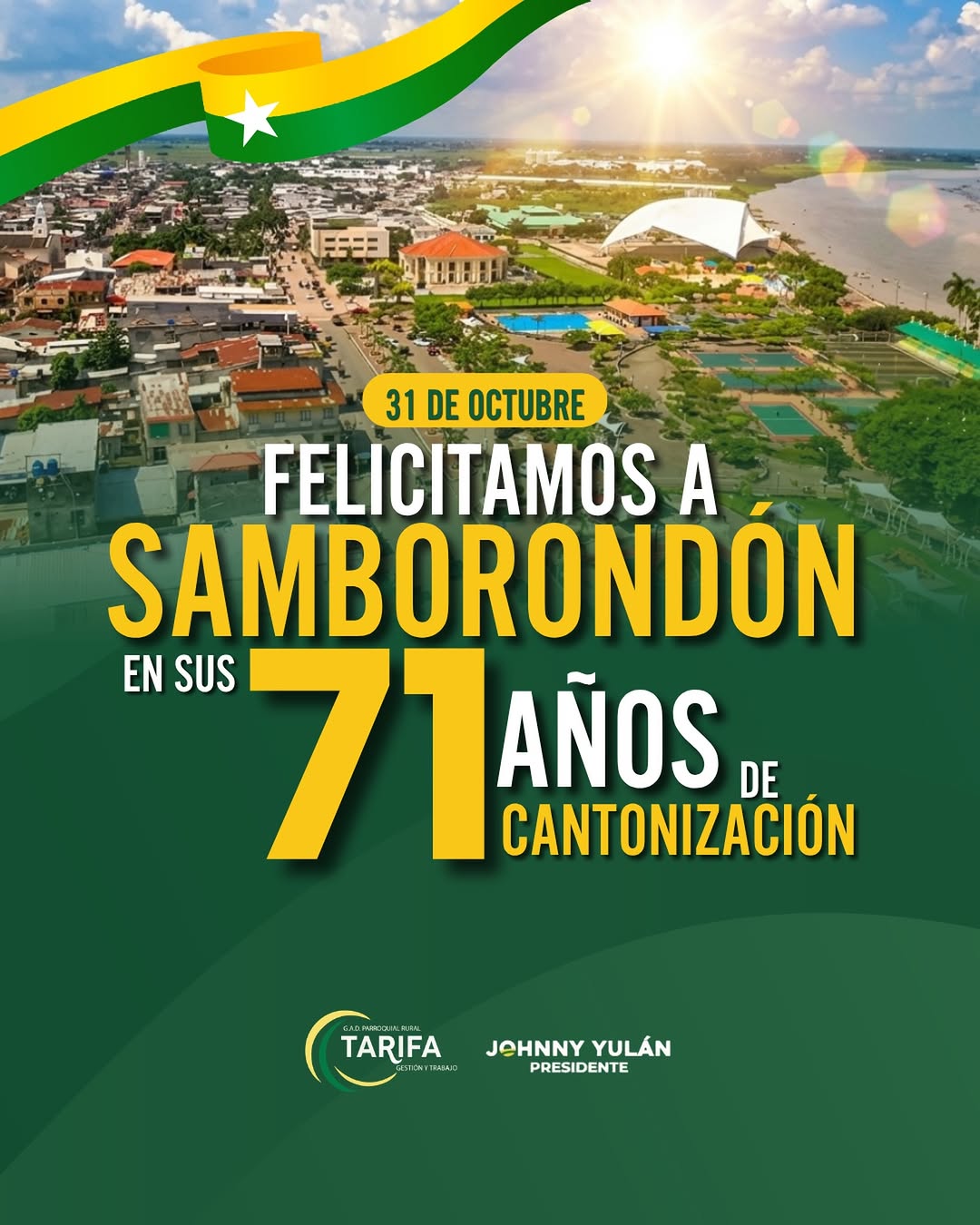 Tarifa celebra los 71 años de cantonización de Samborondón con un mensaje de unidad